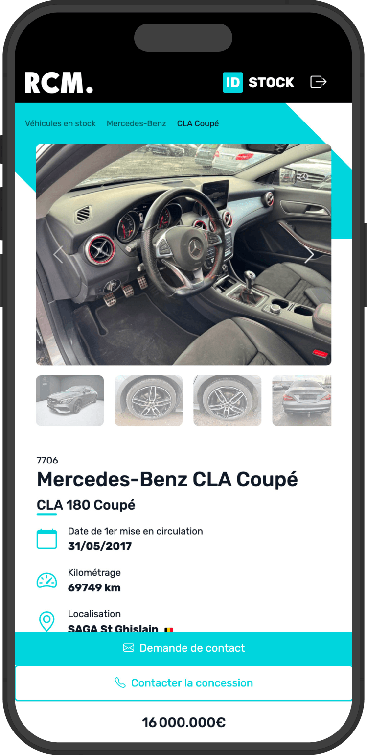 Fiche véhicule RCM affichée dans l’application ID Stock
